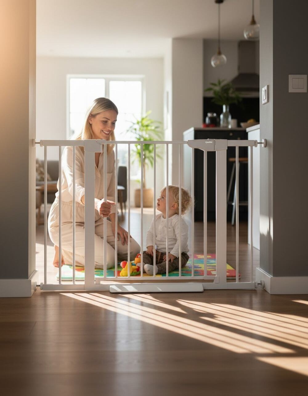 Cumbor Baby Gate for Stairs & Doorways 29.7-40.6" Auto Close Walk Through White